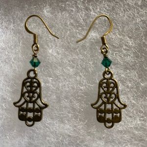 Vintage Brass Hamsa Hand Earrings